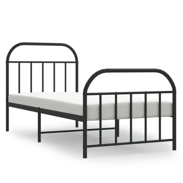 vidaXL Bed Frame Black Powder-Coated Steel Twin Bed Frame Rectangular