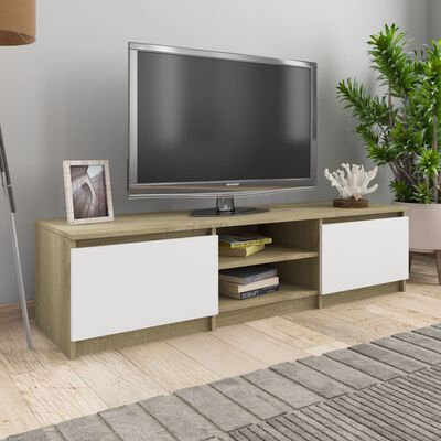 vidaXL TV Stand White and Sonoma Oak 55.1"x15.7"x14" Engineered Wood