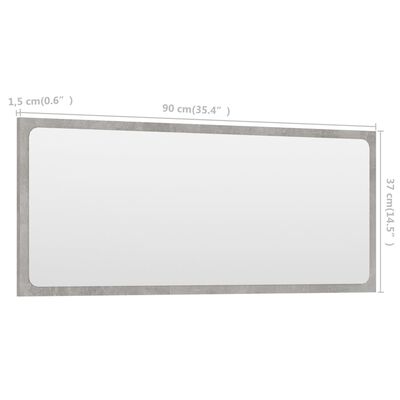 vidaXL Bathroom Mirror Concrete Gray 35.4"x0.6"x14.6" Chipboard