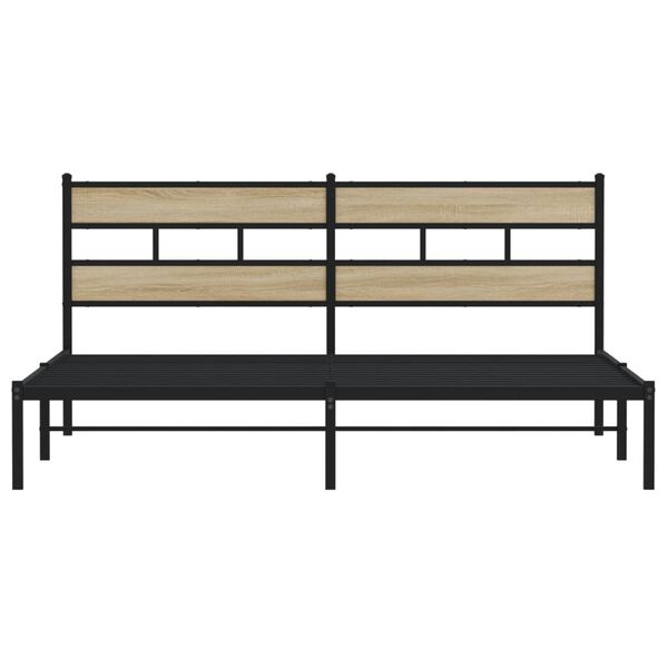 vidaXL Bed Frame Black, Sonoma Oak Iron, Engineered Wood Double