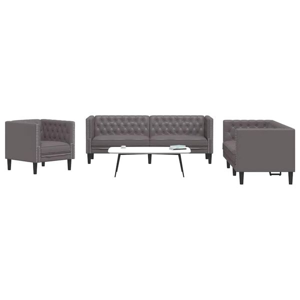 vidaXL 3 Piece Chesterfield Sofa Set Gray Faux Leather