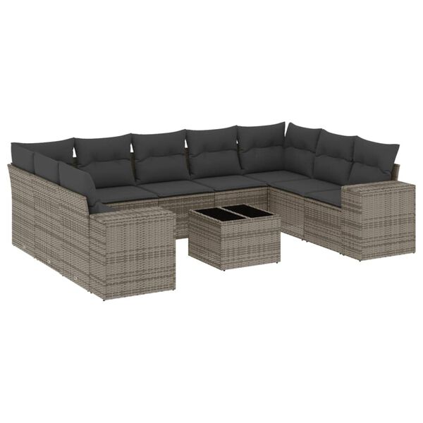 vidaXL Garden Sofa Set Grey PE Rattan, powder-coated steel, tempered glass