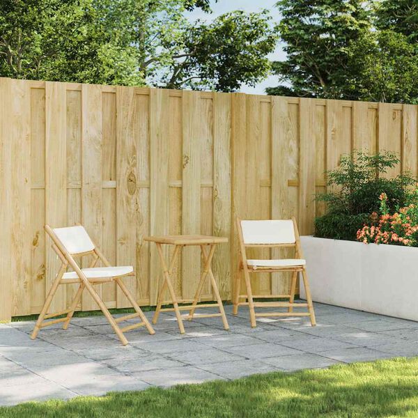 vidaXL Bistro Set Cream White Bamboo, Fabric, Foam, Cotton fiber Medium