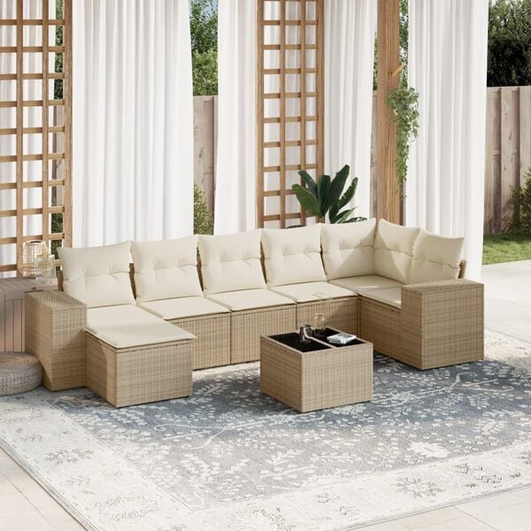 vidaXL Garden Sofa Set Beige PE Rattan Large UV-resistant materials