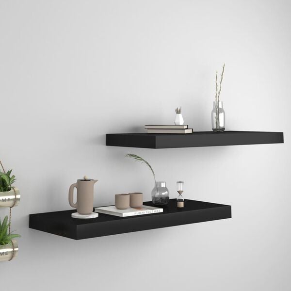 vidaXL Wall Shelf Set of 2 Black Honeycomb MDF, metal Medium