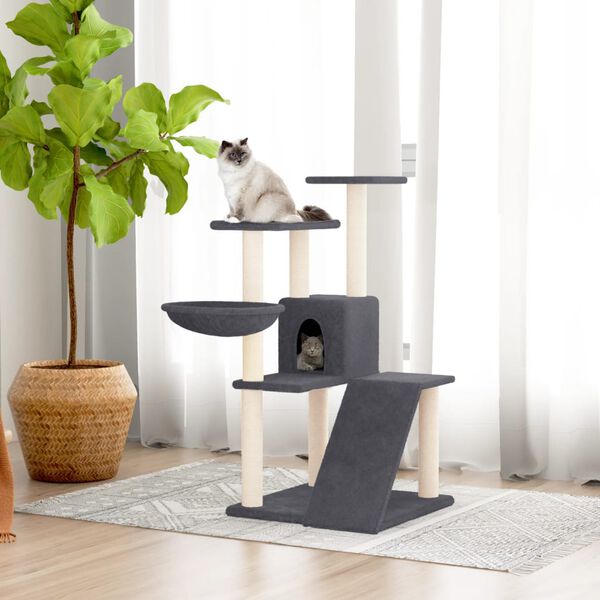 vidaXL Cat Tree Dark Grey Engineered wood, plush, sisal Cat Tree Other