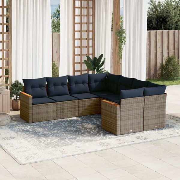 vidaXL 8 Piece Garden Sofa Set with Cushions Grey Poly Rattan