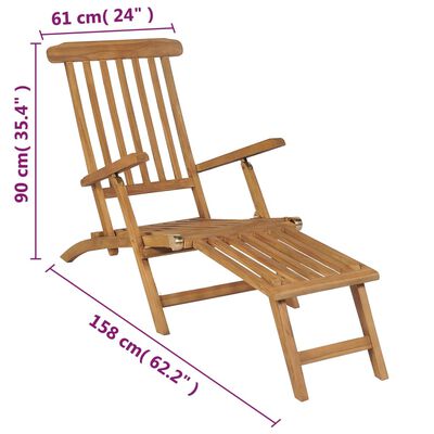 vidaXL Deck Chair with Footrest Solid Teak Wood