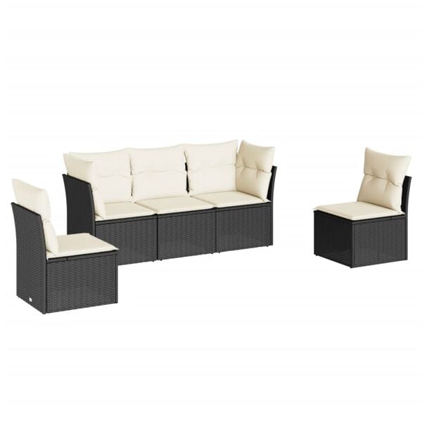 vidaXL 5 Piece Patio Sofa Set with Cushions Black Poly Rattan