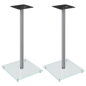 vidaXL Speaker Stands 2 pcs Silver Tempered Glass 1 Pillar Design