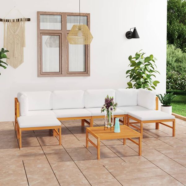 vidaXL Garden Lounge Set Cream Sanded teak hardwood, 100% polyester fabric