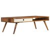 vidaXL Coffee Table Brown and White Solid Acacia Wood 43.3x19.7x13.8 in