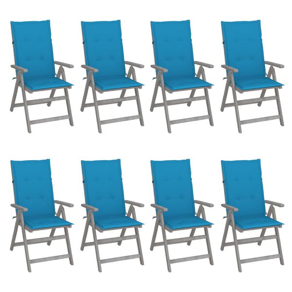 vidaXL Garden Chair Set of 8 Grey Solid Acacia wood Standard Foldable