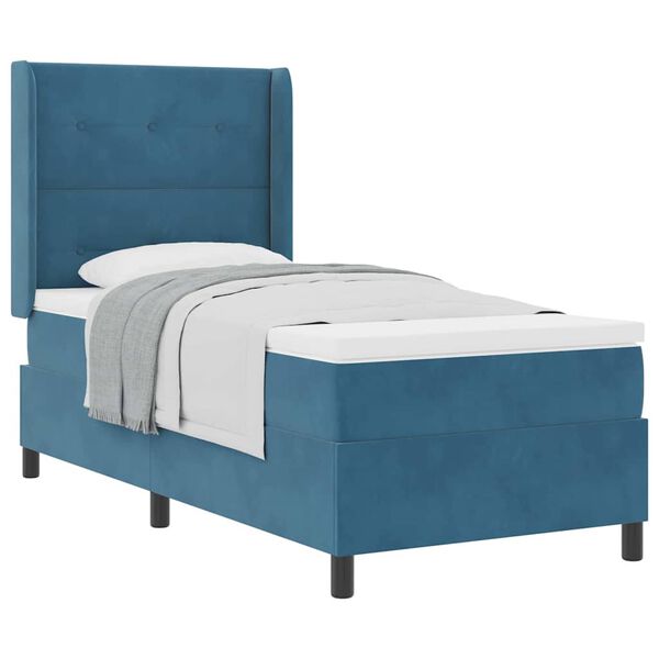 vidaXL Box Spring Bed with Headboard Blue 35.4" x 78.7" Velvet