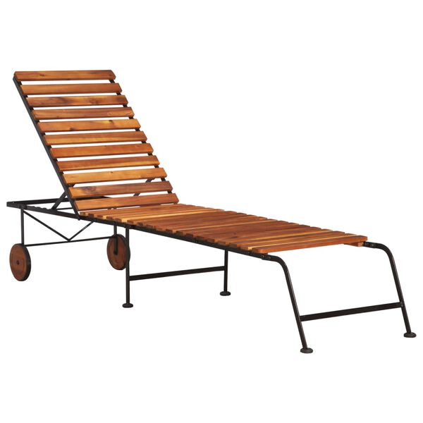 vidaXL Patio Sun Lounger Natural wood and black steel