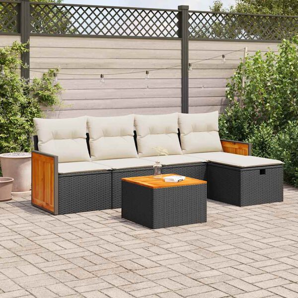 vidaXL Garden Sofa Set Black PE Rattan Large Removable Covers