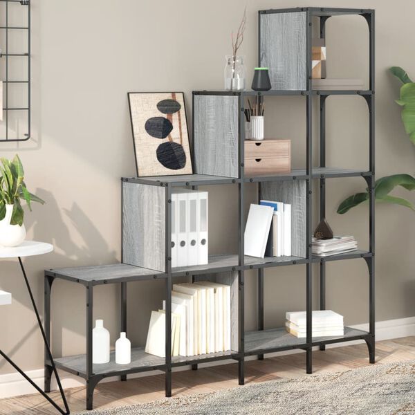 vidaXL Bookcase Grey Sonoma Engineered Wood, Metal Medium
