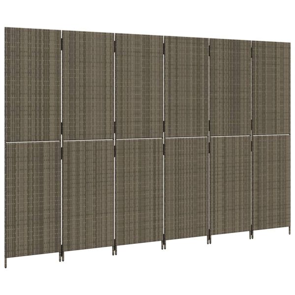 vidaXL Room Divider 6 Panels Gray Poly Rattan