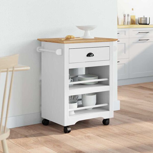 vidaXL Kitchen Trolley "BODO" White and Brown 26.6x17.7x31.5"