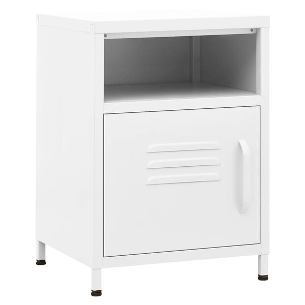 vidaXL Nightstand White Steel Small Levelers Nightstand Square