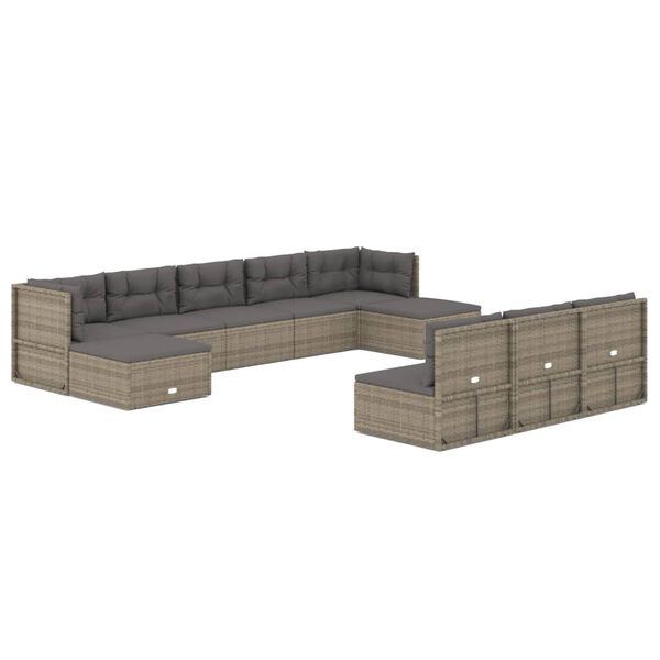 vidaXL 10 Piece Patio Lounge Set with Cushions Gray Poly Rattan