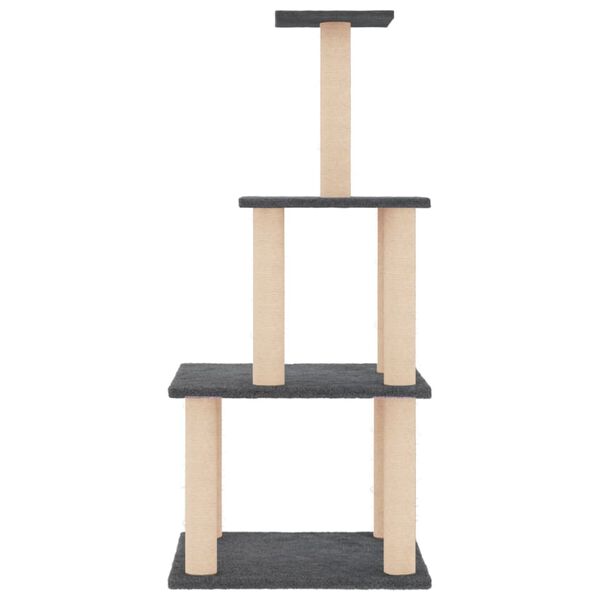 vidaXL Cat Tree Dark Grey Engineered Wood, Plush, Sisal 43.7 in Durable