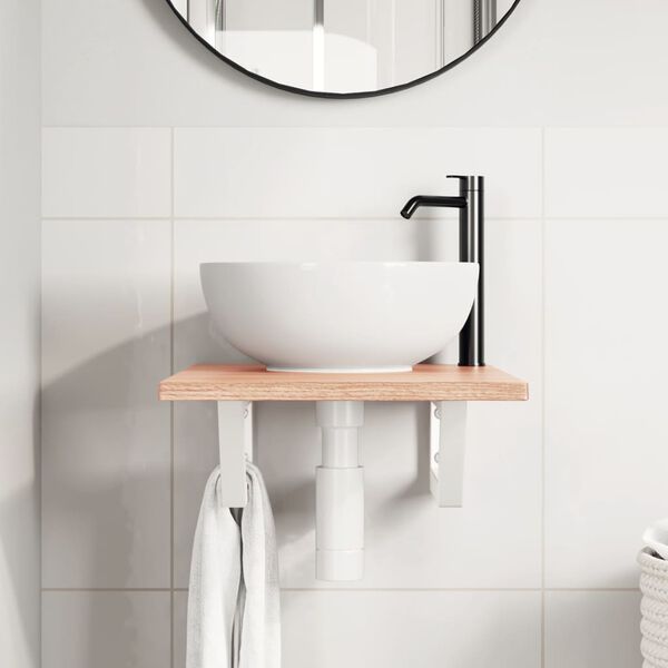 vidaXL Basin Shelf Wall Mounted Steel and Solid Wood Oak