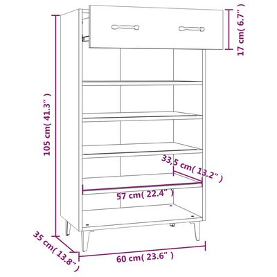 vidaXL Shoe Cabinet Gray Sonoma 23.6"x13.8"x41.3" Engineered Wood