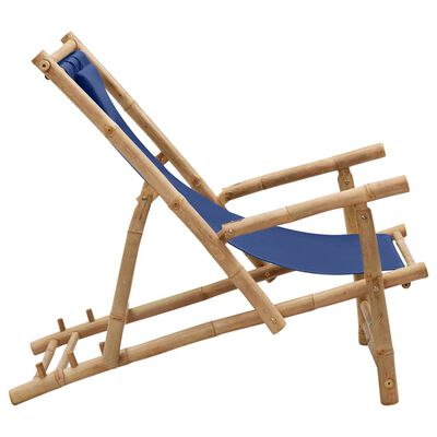 vidaXL Deck Chair Bamboo and Canvas Navy Blue