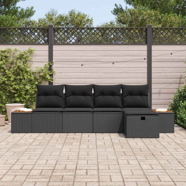 vidaXL Garden Sofa Set with Pillow 5 pcs Black Poly rattan