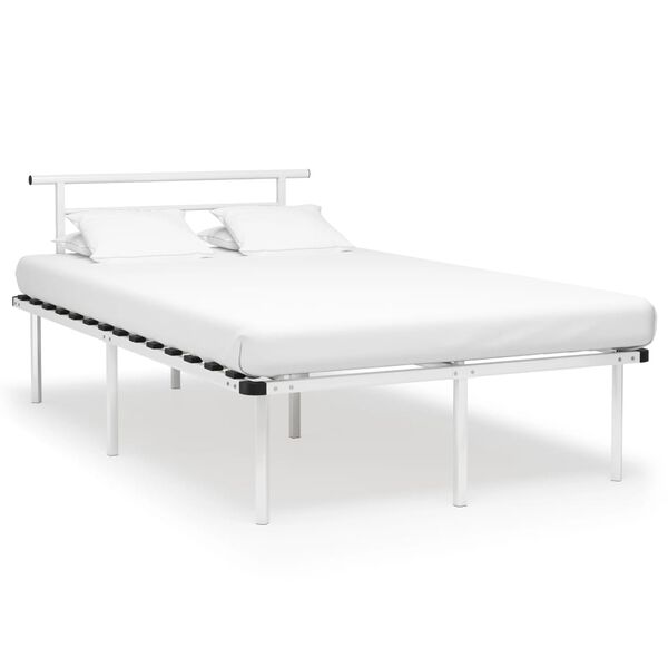 vidaXL Bed Frame White Powder-coated metal, plywood Full Durable