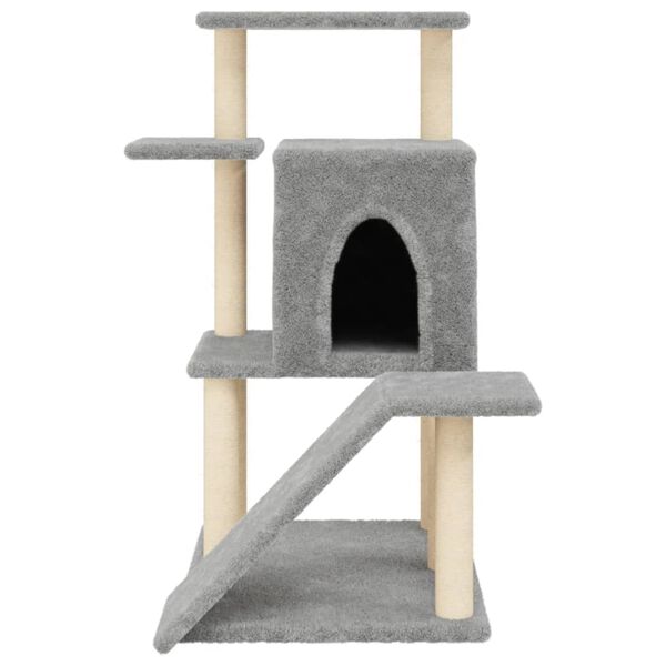 vidaXL Cat Tree Light grey Engineered wood, Plush, Sisal 38.2 in, Medium