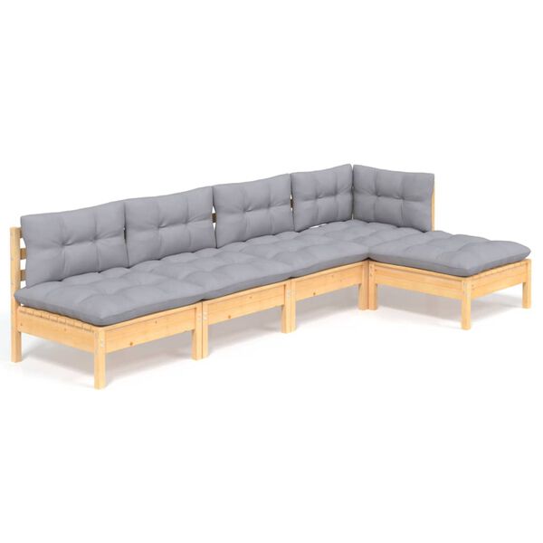 vidaXL Garden Lounge Set Grey, Pine Solid pine wood, Fabric (100% polyester)