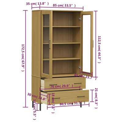 vidaXL Bookcase with Metal Legs Brown 33.5"x13.8"x67.9" Solid Wood OSLO
