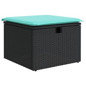 vidaXL Garden Stool Black, Blue PE Rattan, Powder-Coated Steel Small