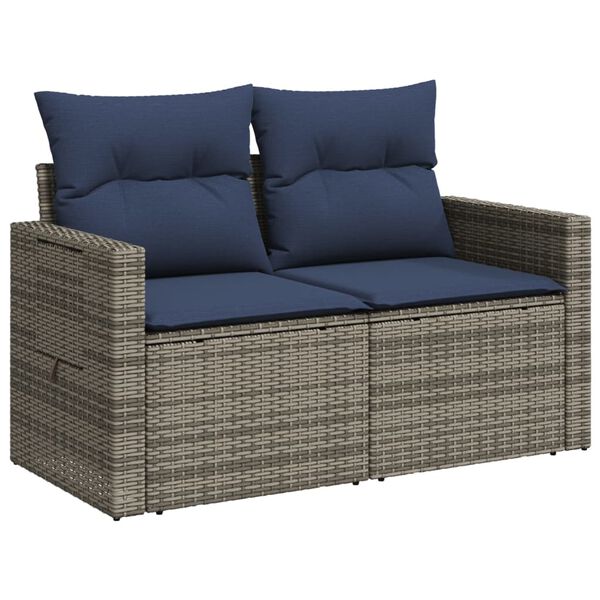 vidaXL Patio Sofa with Cushions 2-Seater Gray Poly Rattan