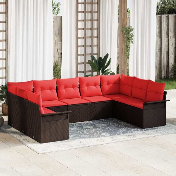 vidaXL Garden Sofa Set with Cushion 9 pcs Brown Poly Rattan