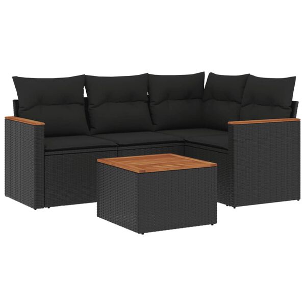 vidaXL Garden Sofa Set Black PE rattan 5-piece set Modular