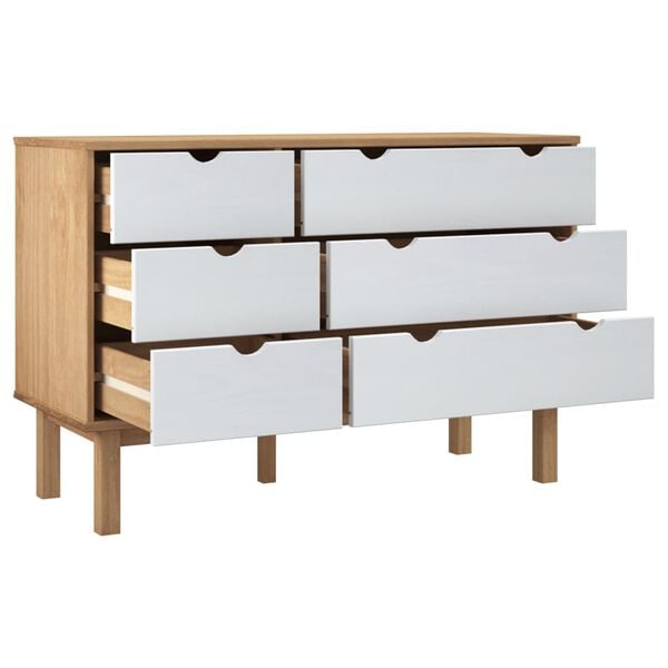 vidaXL Drawer Cabinet Brown and White Solid pine wood, engineered wood