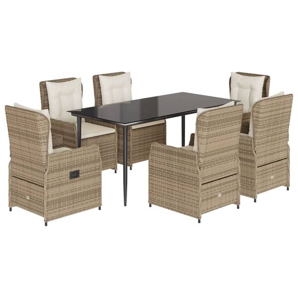 vidaXL 7 Piece Patio Dining Set with Cushions Beige Poly Rattan