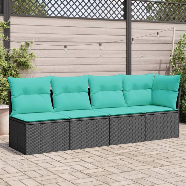 vidaXL Garden Sofa Black PE rattan 4-Seater Adjustable Feet