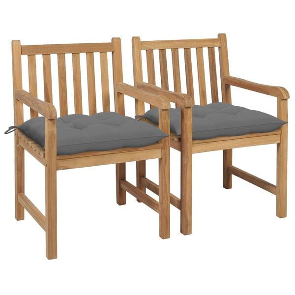 vidaXL Garden Chair Set of 2 Grey Solid Teak Wood Medium Durable