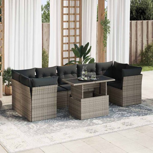 vidaXL Patio Sofa Set Grey PE rattan Large Adjustable Feet