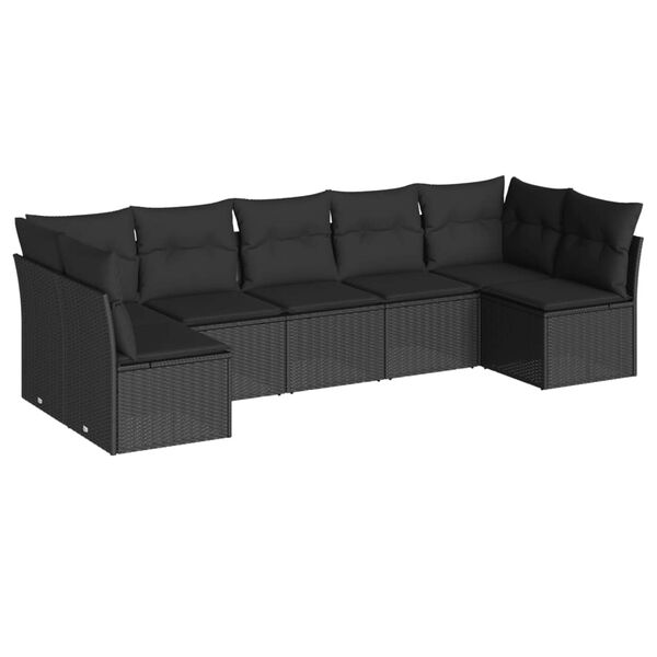 vidaXL Patio Sofa Set Black PE rattan, Powder-coated steel 7 Piece