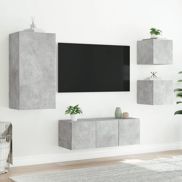 vidaXL TV Wall Unit Concrete Grey Engineered Wood Television Unit Modern