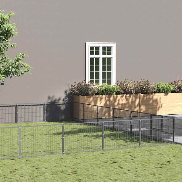 vidaXL Dog Kennel Silver Steel 645.8 sq ft Durable Outdoor Dog Kennel