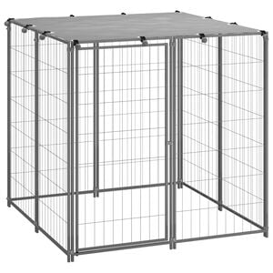 vidaXL Dog Kennel Silver and grey Steel, Polyethylene (PE) 43.3 in