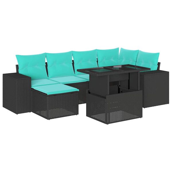vidaXL 7 Piece Garden Sofa Set with Cushions Black Poly Rattan