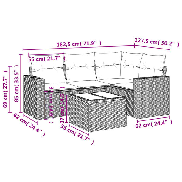 vidaXL Garden Sofa Set Grey PE rattan, powder-coated steel, tempered glass