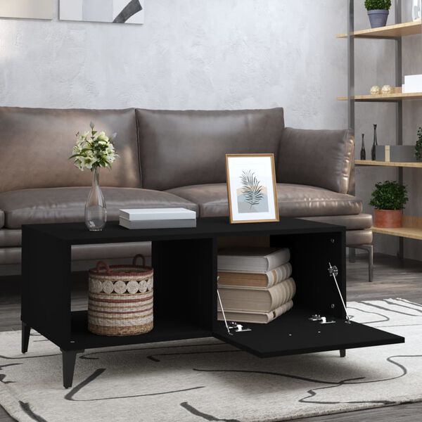 vidaXL Coffee Table Black Engineered wood, Iron 35.4 x 19.7 x 15.7 in